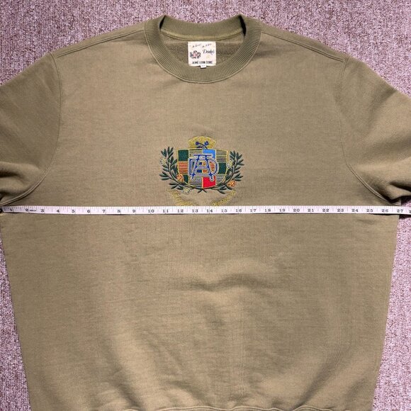 Aime Leon Dore x Drake's ALD Crest Logo Crewneck Sweatshirt Olive Green Mens XL - Picture 6 of 9